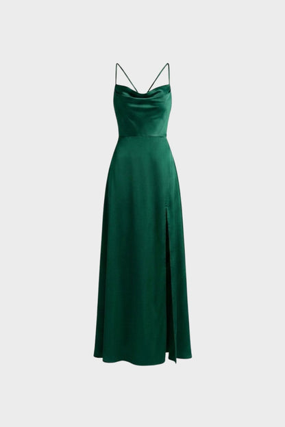 Damen Satin Abendkleid | Schlitz