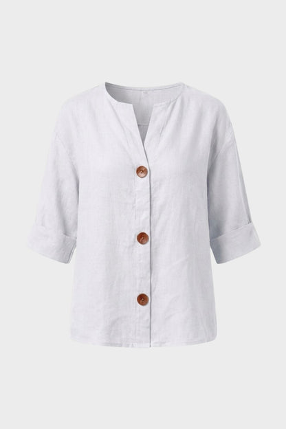 Damen Leinenbluse | Legere Knöpfe