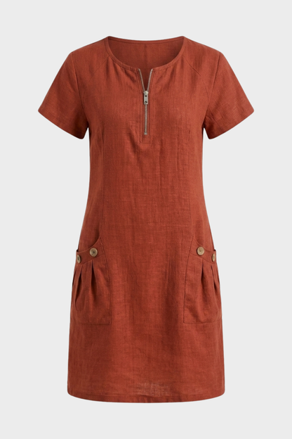Damen Kurzes Leinenkleid | Taschen