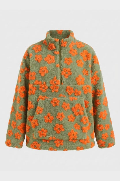 Damen Oversize-Pullover mit Blumenmuster | Hoher Ausschnitt & Lockere Passform