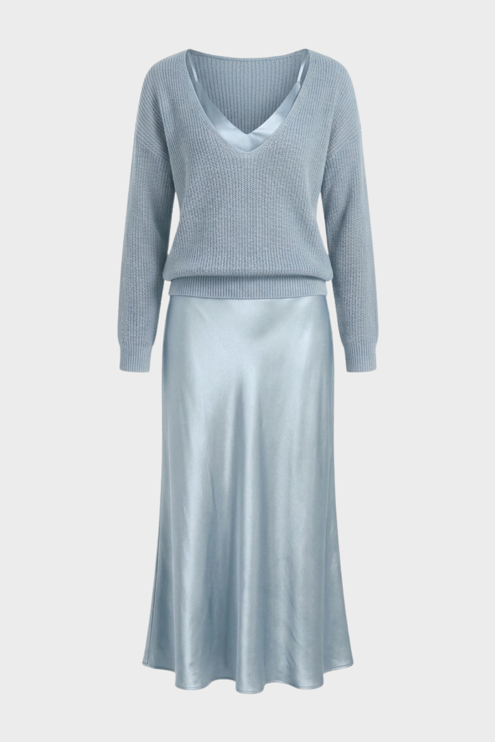 Damen Zweiteiliges Maxikleid Set | Satin-Optik
