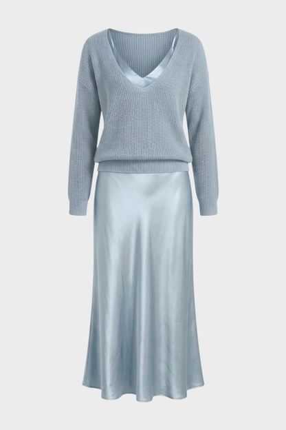 Damen Zweiteiliges Maxikleid Set | Satin-Optik