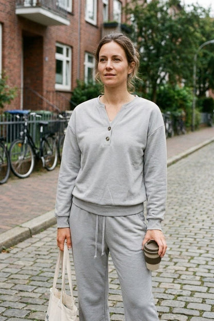 Damen 2-Teiler Set | Langarm-Oberteil & Weite Hose