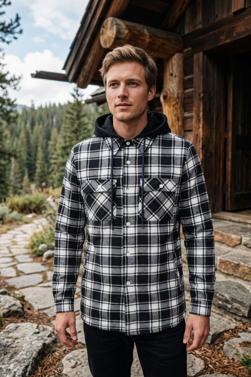 Herren Karo-Freizeitjacke | Kapuze & Pattentaschen