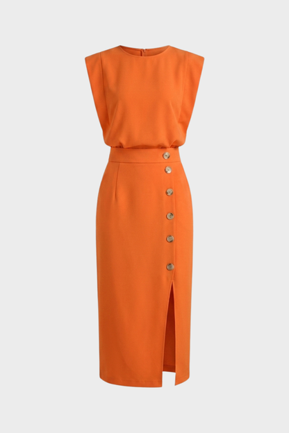 Damen Midikleid Knopf | Ärmellos