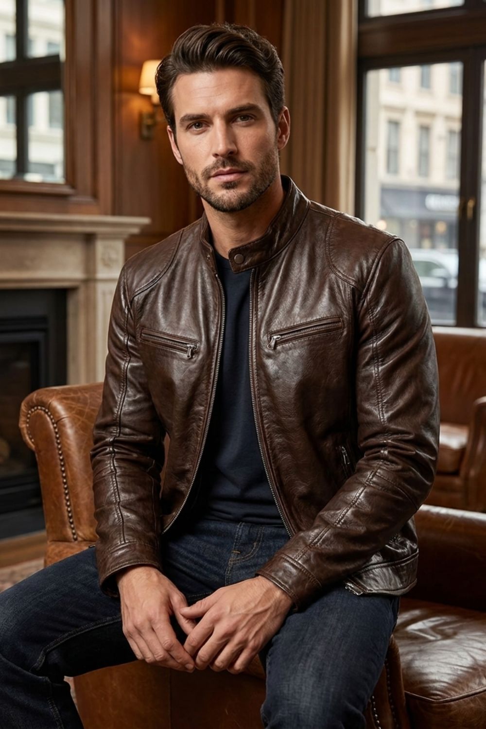 Herren Moto-Freizeitjacke | Stehkragen & Geradliniger Zipper