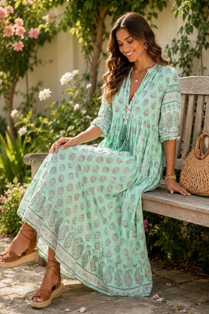 Damen Boho Maxikleid | Quastenband