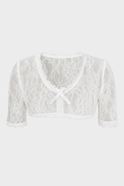 Damen Dirndlbluse mit Blumenmuster | Tiefer Ausschnitt