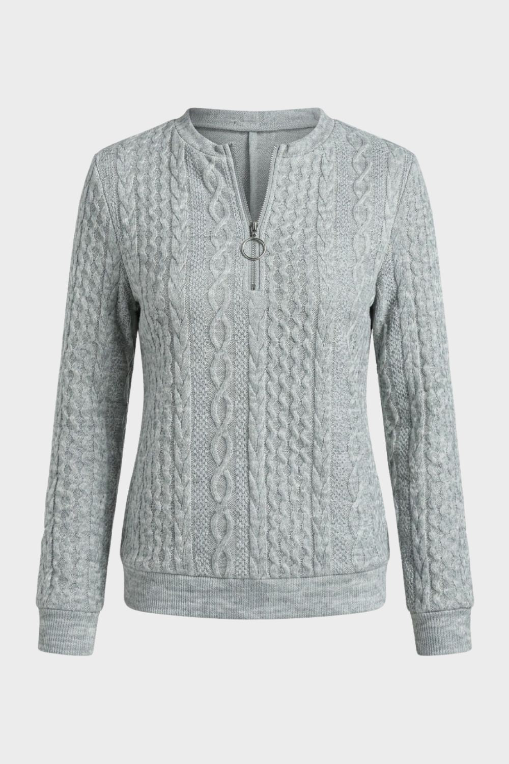 Damen Zopfmuster-Pullover | Reißverschlusskragen
