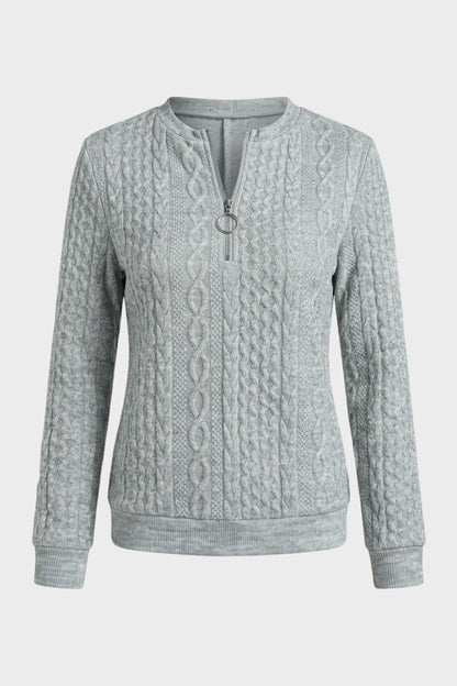 Damen Zopfmuster-Pullover | Reißverschlusskragen
