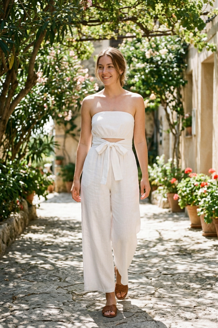 Damen Jumpsuit | Strapless Wide-Leg