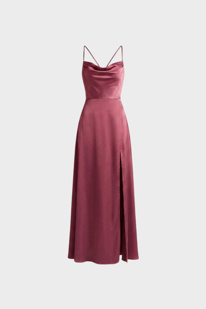 Damen Satin Abendkleid | Schlitz