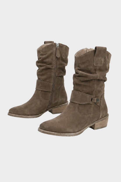Damen Wadenstiefel | Geraffter Schaft & Schnallendetail