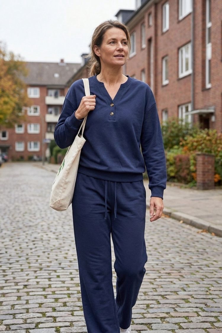 Damen 2-Teiler Set | Langarm-Oberteil & Weite Hose