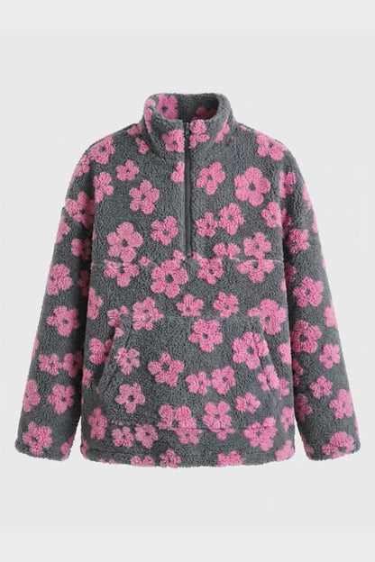 Damen Oversize-Pullover mit Blumenmuster | Hoher Ausschnitt & Lockere Passform
