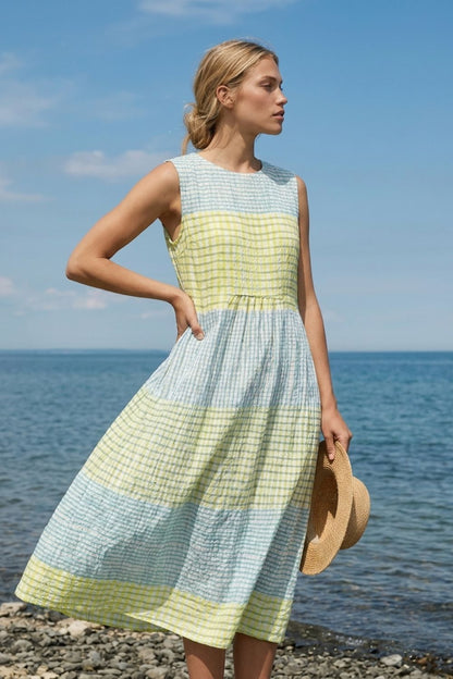 Damen Streifen Midikleid | Ärmellos