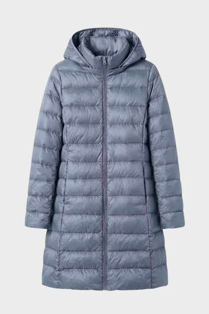 Damen Lange Steppjacke | Kapuze & Verlängerte Silhouette