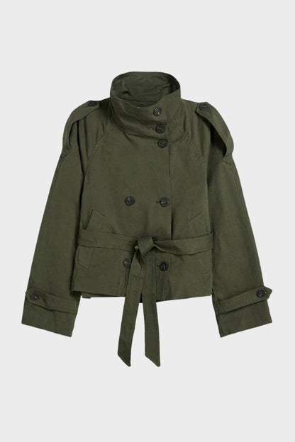 Damen Kurze Trenchjacke | Doppelknöpfe & Taillenband