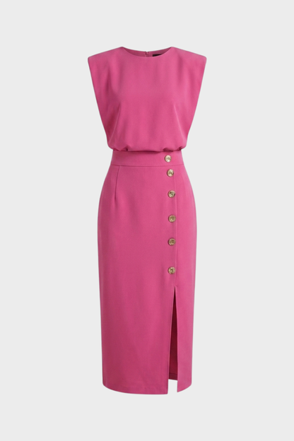 Damen Midikleid Knopf | Ärmellos