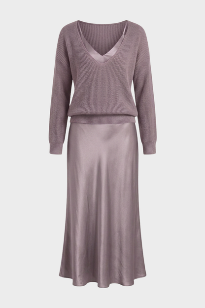Damen Zweiteiliges Maxikleid Set | Satin-Optik
