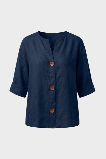 Damen Leinenbluse | Legere Knöpfe