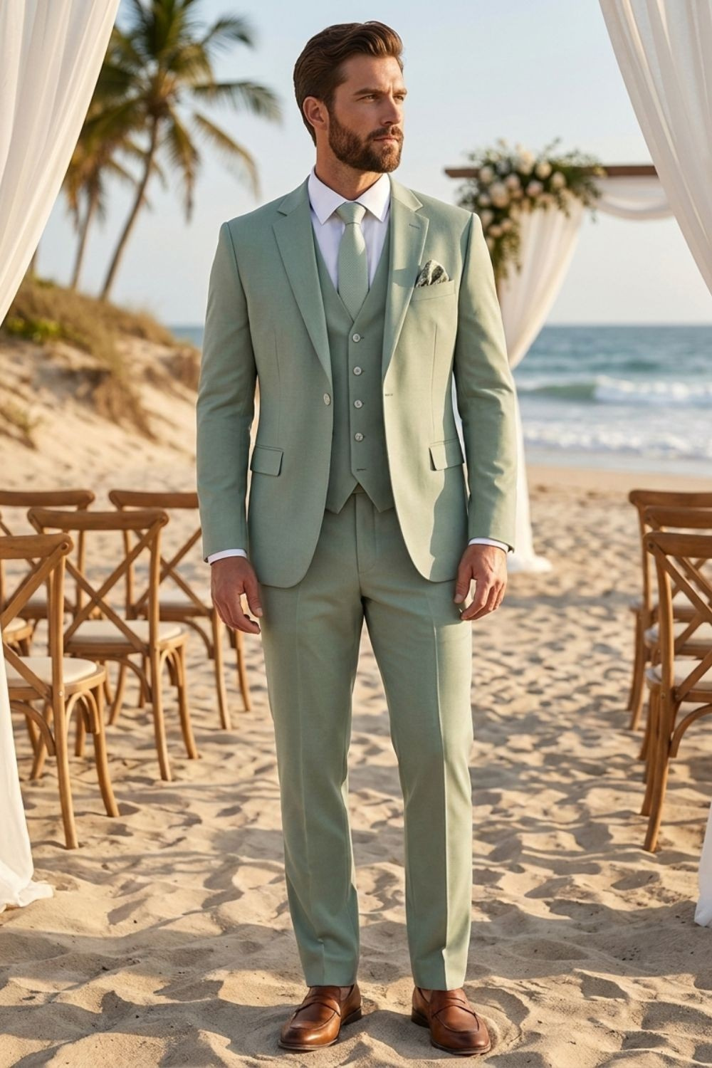 Herren Anzüge – Dreiteiliger Ein-Knopf-Anzug mit Weste und schlanker Silhouette für Hochzeiten & formelle Zeremonien