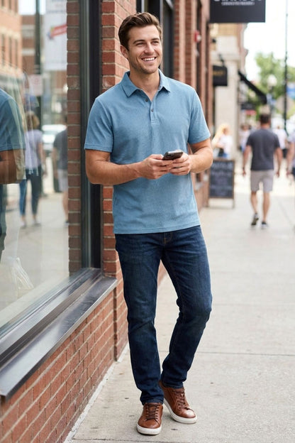 Poloshirt Herren Kurzarm mit Knopfleiste