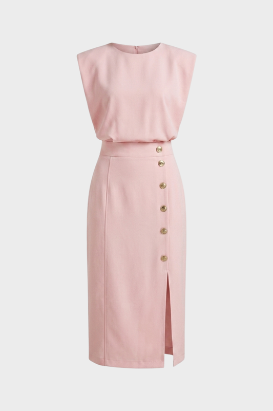 Damen Midikleid Knopf | Ärmellos