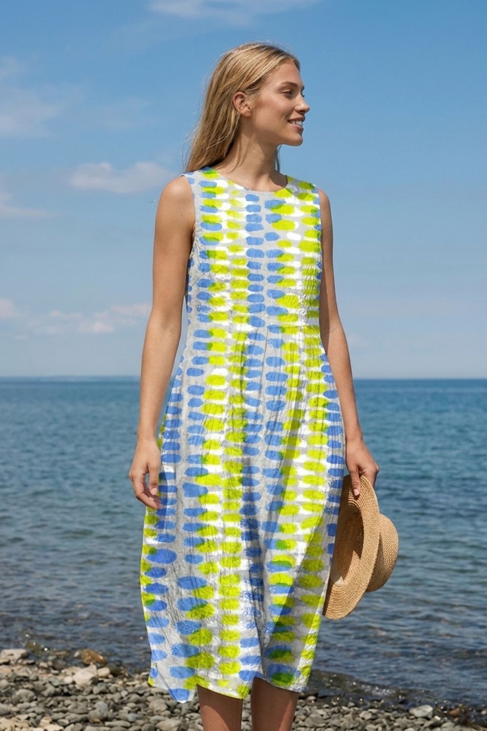 Damen Streifen Midikleid | Ärmellos