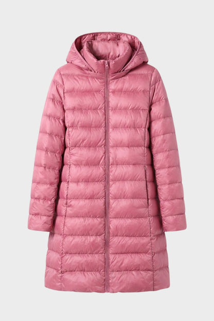 Damen Lange Steppjacke | Kapuze & Verlängerte Silhouette