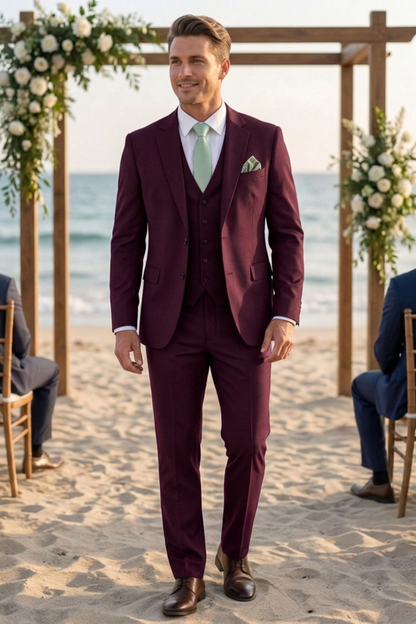 Herren Anzüge – Dreiteiliger Ein-Knopf-Anzug mit Weste und schlanker Silhouette für Hochzeiten & formelle Zeremonien