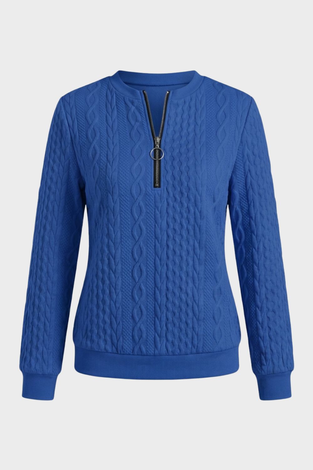 Damen Zopfmuster-Pullover | Reißverschlusskragen