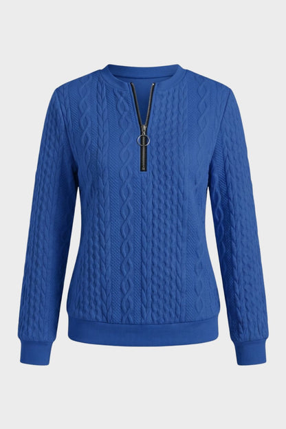Damen Zopfmuster-Pullover | Reißverschlusskragen