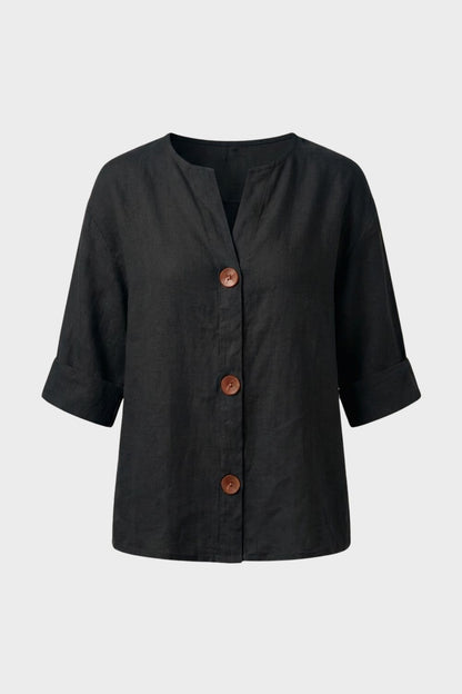 Damen Leinenbluse | Legere Knöpfe