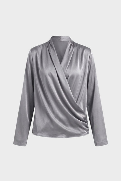 Damen Wickelbluse mit V-Ausschnitt und Langarm