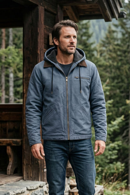 Herren Freizeitjacke mit Kapuze | Kontrastfutter & Reißverschluss