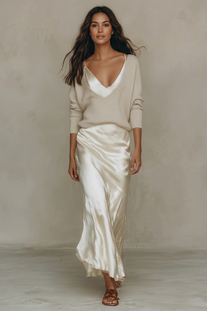 Damen Zweiteiliges Maxikleid Set | Satin-Optik