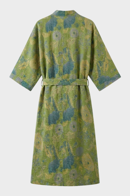 Kimono Damen Bademantel mit Gürtel und Muster knielang