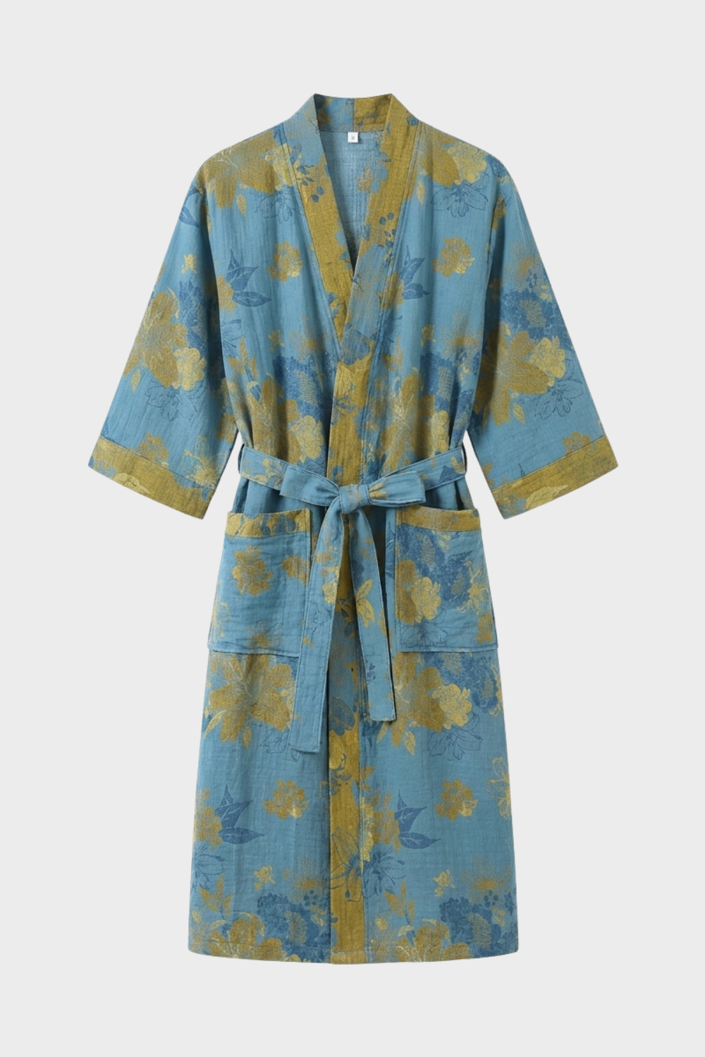 Kimono Damen Bademantel mit Gürtel und Muster knielang