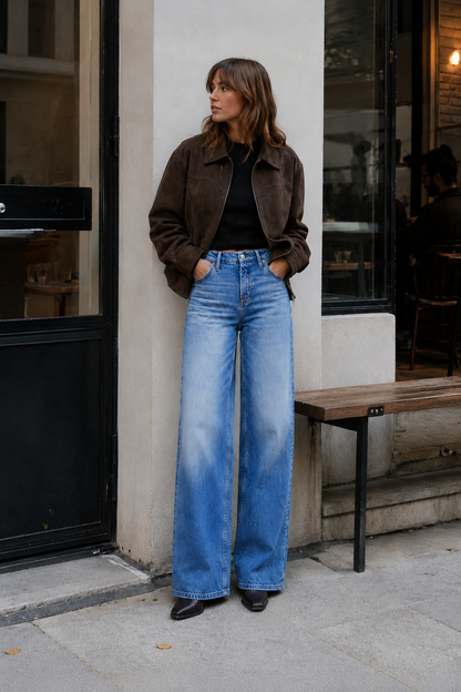 Damen Wide-Leg Jeans – Mid-Wash – Sicht von oben