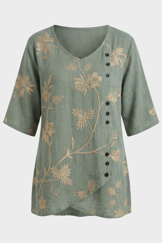Damen Blumenbluse | V-Ausschnitt