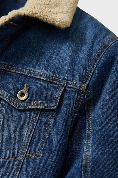 Jeansjacke Herren mit Fellkragen und Knopfleiste