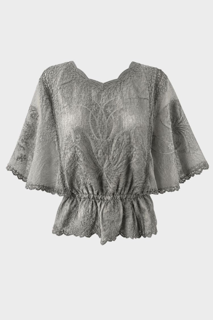 Damen Bluse mit Stickdetails | Rundhalsausschnitt & Volantärmel