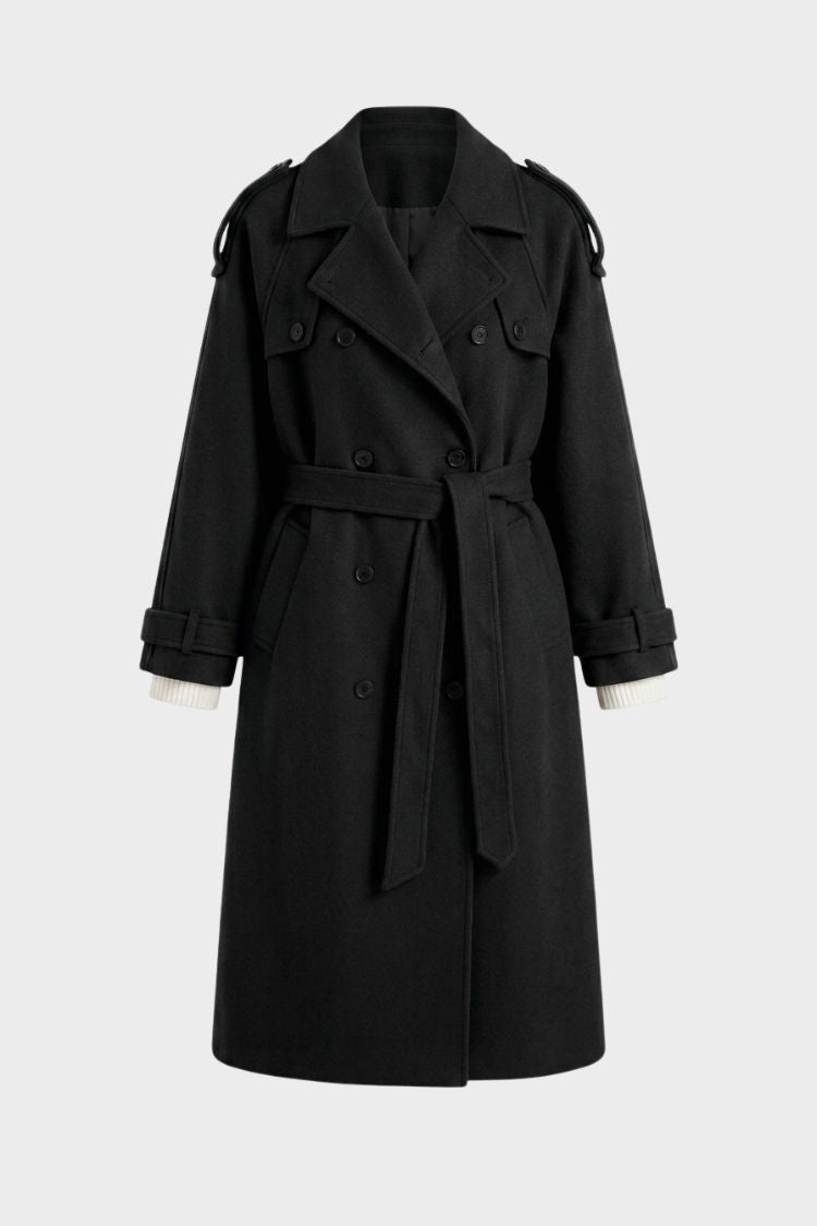 Damen Langer Mantel mit Gürtel | Zweireihige Front