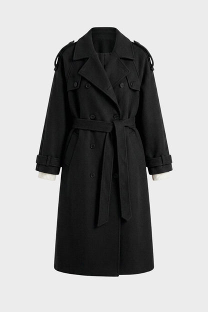 Damen Langer Mantel mit Gürtel | Zweireihige Front