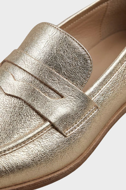 Damen Metallic-Loafer | Penny-Riegel & Flacher Absatz