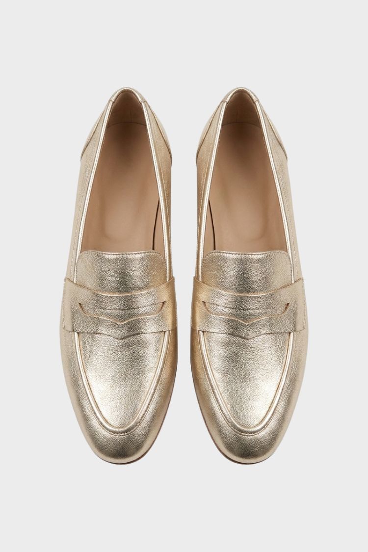 Damen Metallic-Loafer | Penny-Riegel & Flacher Absatz
