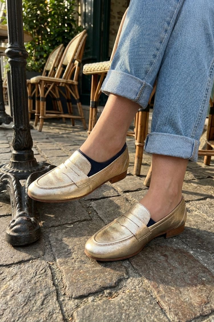 Damen Metallic-Loafer | Penny-Riegel & Flacher Absatz