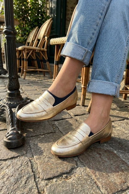 Damen Metallic-Loafer | Penny-Riegel & Flacher Absatz