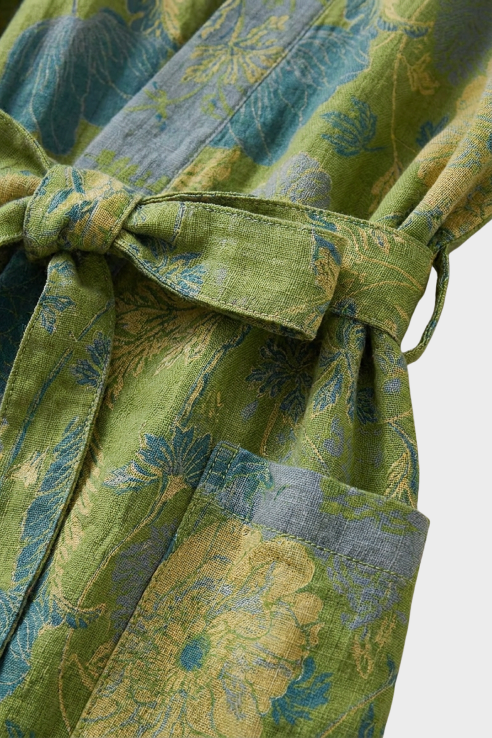 Kimono Damen Bademantel mit Gürtel und Muster knielang